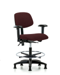 Fabric Chair - Medium Bench Height with Seat Tilt, Adjustable Arms, Chrome Foot Ring, & Stationary Glides in Burgundy Fabric FMBCH-RG-T1-A1-CF-RG-F41