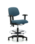 Fabric Chair - Medium Bench Height with Seat Tilt, Adjustable Arms, Chrome Foot Ring, & Stationary Glides in Blue Fabric FMBCH-RG-T1-A1-CF-RG-F43