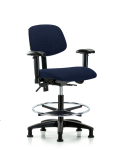 Fabric Chair - Medium Bench Height with Seat Tilt, Adjustable Arms, Chrome Foot Ring, & Stationary Glides in Navy Fabric FMBCH-RG-T1-A1-CF-RG-F45