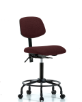 Fabric Chair - Medium Bench Height with Round Tube Base & Casters in Burgundy Fabric FMBCH-RT-T0-A0-RC-F41