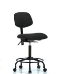 Fabric Chair - Medium Bench Height with Round Tube Base & Casters in Black Fabric FMBCH-RT-T0-A0-RC-F42