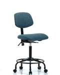 Fabric Chair - Medium Bench Height with Round Tube Base & Casters in Blue Fabric FMBCH-RT-T0-A0-RC-F43