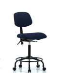 Fabric Chair - Medium Bench Height with Round Tube Base & Casters in Navy Fabric FMBCH-RT-T0-A0-RC-F45
