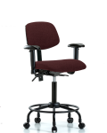 Fabric Chair - Medium Bench Height with Round Tube Base, Adjustable Arms, & Casters in Burgundy Fabric FMBCH-RT-T0-A1-RC-F41