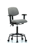 Fabric Chair - Medium Bench Height with Round Tube Base, Adjustable Arms, & Casters in Gray Fabric FMBCH-RT-T0-A1-RC-F44