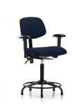 Fabric Chair - Medium Bench Height with Round Tube Base, Adjustable Arms, & Stationary Glides in Navy Fabric FMBCH-RT-T0-A1-RG-F45