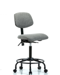 Fabric Chair - Medium Bench Height with Round Tube Base, Seat Tilt, & Casters in Gray Fabric FMBCH-RT-T1-A0-RC-F44