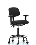 Fabric Chair - Medium Bench Height with Round Tube Base, Seat Tilt, Adjustable Arms, & Casters in Black Fabric FMBCH-RT-T1-A1-RC-F42