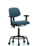 Fabric Chair - Medium Bench Height with Round Tube Base, Seat Tilt, Adjustable Arms, & Casters in Blue Fabric FMBCH-RT-T1-A1-RC-F43