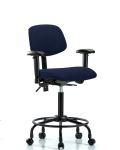 Fabric Chair - Medium Bench Height with Round Tube Base, Seat Tilt, Adjustable Arms, & Casters in Navy Fabric FMBCH-RT-T1-A1-RC-F45