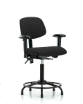 Fabric Chair - Medium Bench Height with Round Tube Base, Seat Tilt, Adjustable Arms, & Stationary Glides in Black Fabric FMBCH-RT-T1-A1-RG-F42