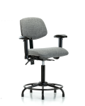 Fabric Chair - Medium Bench Height with Round Tube Base, Seat Tilt, Adjustable Arms, & Stationary Glides in Gray Fabric FMBCH-RT-T1-A1-RG-F44