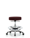Fabric Stool without Back Chrome - Medium Bench Height with Chrome Foot Ring & Casters in Burgundy Fabric FMBSO-CR-CF-CC-F41