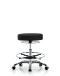 Fabric Stool without Back Chrome - Medium Bench Height with Chrome Foot Ring & Casters in Black Fabric FMBSO-CR-CF-CC-F42