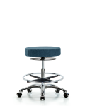 Fabric Stool without Back Chrome - Medium Bench Height with Chrome Foot Ring & Casters in Blue Fabric FMBSO-CR-CF-CC-F43