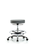 Fabric Stool without Back Chrome - Medium Bench Height with Chrome Foot Ring & Casters in Gray Fabric FMBSO-CR-CF-CC-F44