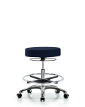 Fabric Stool without Back Chrome - Medium Bench Height with Chrome Foot Ring & Casters in Navy Fabric FMBSO-CR-CF-CC-F45