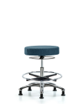 Fabric Stool without Back Chrome - Medium Bench Height with Chrome Foot Ring & Stationary Glides in Blue Fabric FMBSO-CR-CF-RG-F43