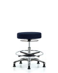 Fabric Stool without Back Chrome - Medium Bench Height with Chrome Foot Ring & Stationary Glides in Navy Fabric FMBSO-CR-CF-RG-F45