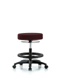 Fabric Stool without Back - Medium Bench Height with Black Foot Ring & Casters in Burgundy Fabric FMBSO-RG-BF-RC-F41