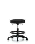 Fabric Stool without Back - Medium Bench Height with Black Foot Ring & Casters in Black Fabric FMBSO-RG-BF-RC-F42