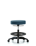 Fabric Stool without Back - Medium Bench Height with Black Foot Ring & Casters in Blue Fabric FMBSO-RG-BF-RC-F43