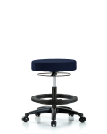 Fabric Stool without Back - Medium Bench Height with Black Foot Ring & Casters in Navy Fabric FMBSO-RG-BF-RC-F45