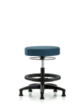 Fabric Stool without Back - Medium Bench Height with Black Foot Ring & Stationary Glides in Blue Fabric FMBSO-RG-BF-RG-F43