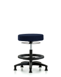 Fabric Stool without Back - Medium Bench Height with Black Foot Ring & Stationary Glides in Navy Fabric FMBSO-RG-BF-RG-F45