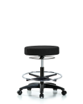 Fabric Stool without Back - Medium Bench Height with Chrome Foot Ring & Casters in Black Fabric FMBSO-RG-CF-RC-F42