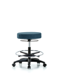 Fabric Stool without Back - Medium Bench Height with Chrome Foot Ring & Casters in Blue Fabric FMBSO-RG-CF-RC-F43