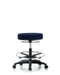 Fabric Stool without Back - Medium Bench Height with Chrome Foot Ring & Casters in Navy Fabric FMBSO-RG-CF-RC-F45