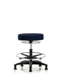 Fabric Stool without Back - Medium Bench Height with Chrome Foot Ring & Stationary Glides in Navy Fabric FMBSO-RG-CF-RG-F45
