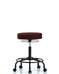 Fabric Stool without Back - Medium Bench Height with Round Tube Base & Casters in Burgundy Fabric FMBSO-RT-RC-F41