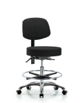 Fabric Stool with Back Chrome - Medium Bench Height with Chrome Foot Ring & Casters in Black Fabric FMBST-CR-T0-CF-CC-F42