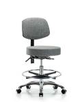 Fabric Stool with Back Chrome - Medium Bench Height with Chrome Foot Ring & Casters in Gray Fabric FMBST-CR-T0-CF-CC-F44