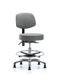 Fabric Stool with Back Chrome - Medium Bench Height with Chrome Foot Ring & Stationary Glides in Gray Fabric FMBST-CR-T0-CF-RG-F44