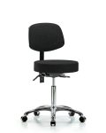 Fabric Stool with Back Chrome - Medium Bench Height with Casters in Black Fabric FMBST-CR-T0-NF-CC-F42