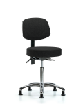 Fabric Stool with Back Chrome - Medium Bench Height with Stationary Glides in Black Fabric FMBST-CR-T0-NF-RG-F42