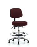 Fabric Stool with Back Chrome - Medium Bench Height with Seat Tilt, Chrome Foot Ring, & Stationary Glides in Burgundy Fabric FMBST-CR-T1-CF-RG-F41