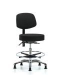 Fabric Stool with Back Chrome - Medium Bench Height with Seat Tilt, Chrome Foot Ring, & Stationary Glides in Black Fabric FMBST-CR-T1-CF-RG-F42