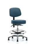 Fabric Stool with Back Chrome - Medium Bench Height with Seat Tilt, Chrome Foot Ring, & Stationary Glides in Blue Fabric FMBST-CR-T1-CF-RG-F43