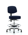 Fabric Stool with Back Chrome - Medium Bench Height with Seat Tilt, Chrome Foot Ring, & Stationary Glides in Navy Fabric FMBST-CR-T1-CF-RG-F45