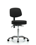 Fabric Stool with Back Chrome - Medium Bench Height with Seat Tilt & Casters in Black Fabric FMBST-CR-T1-NF-CC-F42