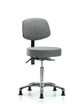 Fabric Stool with Back Chrome - Medium Bench Height with Seat Tilt & Stationary Glides in Gray Fabric FMBST-CR-T1-NF-RG-F44