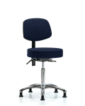 Fabric Stool with Back Chrome - Medium Bench Height with Seat Tilt & Stationary Glides in Navy Fabric FMBST-CR-T1-NF-RG-F45