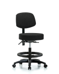 Fabric Stool with Back - Medium Bench Height with Black Foot Ring & Casters in Black Fabric FMBST-RG-T0-BF-RC-F42