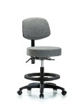 Fabric Stool with Back - Medium Bench Height with Black Foot Ring & Casters in Gray Fabric FMBST-RG-T0-BF-RC-F44
