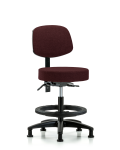 Fabric Stool with Back - Medium Bench Height with Black Foot Ring & Stationary Glides in Burgundy Fabric FMBST-RG-T0-BF-RG-F41