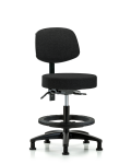 Fabric Stool with Back - Medium Bench Height with Black Foot Ring & Stationary Glides in Black Fabric FMBST-RG-T0-BF-RG-F42